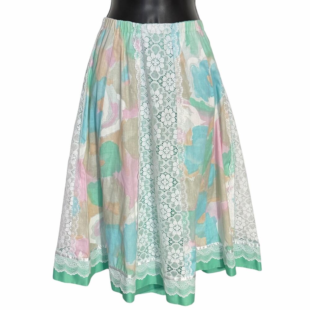 Vtg 80s Carefree Fashions Floral Pastel Square Dance Skirt XL Prairie Western